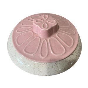 Vintage MCM Speckled California Pottery/Ceramic Bowl w/Pink Lid, USA L-42 Atomic